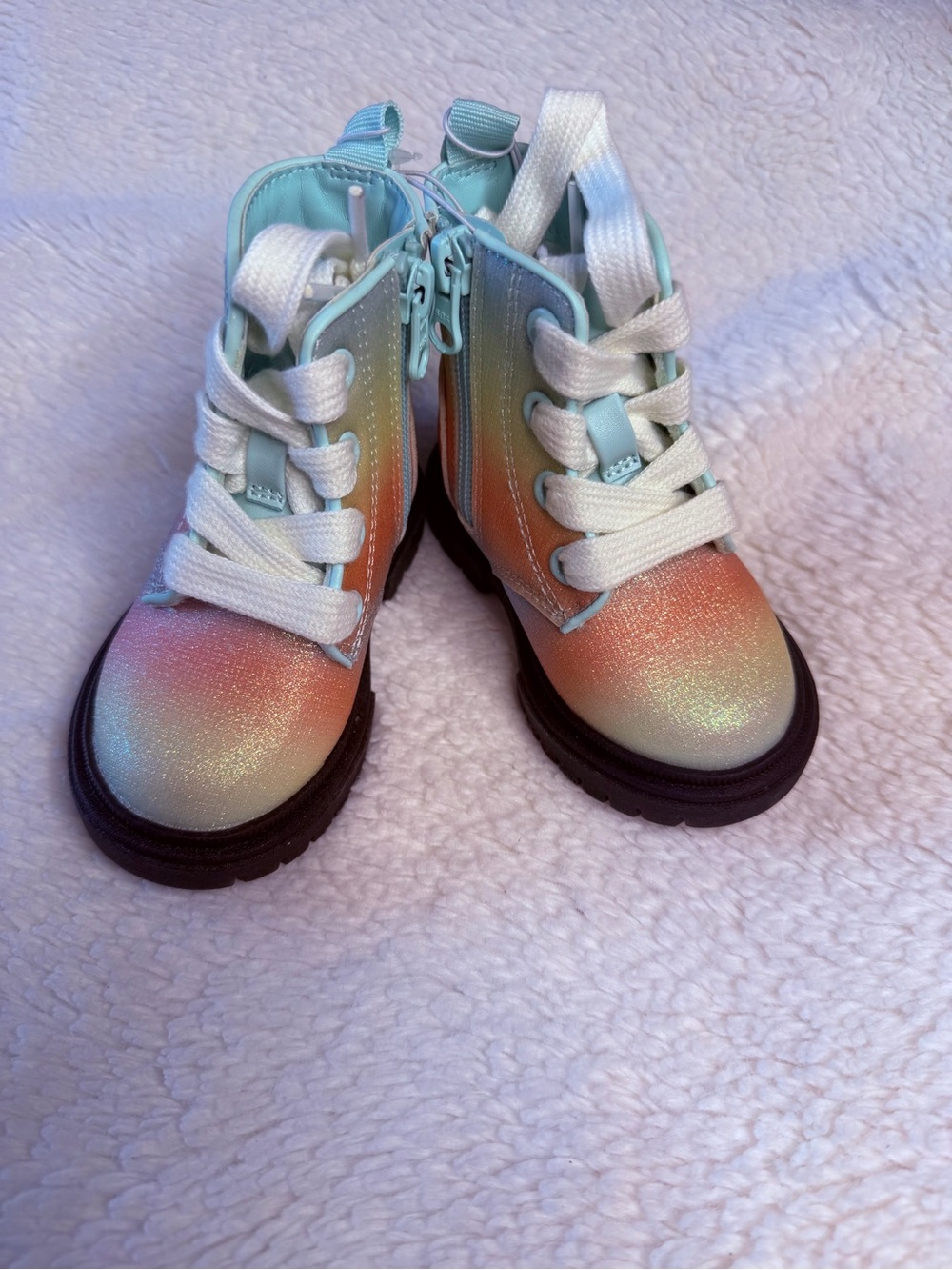 Cat & Jack Kids Glitter Ombre Lace-Up Boots in Blue and Peach